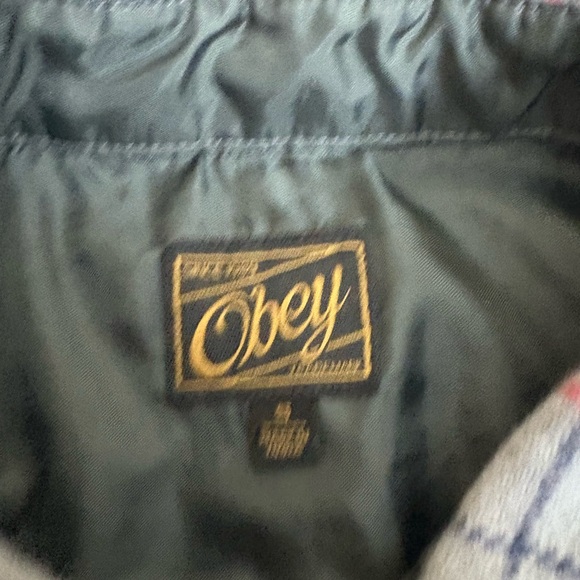 Obey Clothing Flannel Men’s Small Gray Orange Black Plaid Casual Skate - Picture 3 of 3